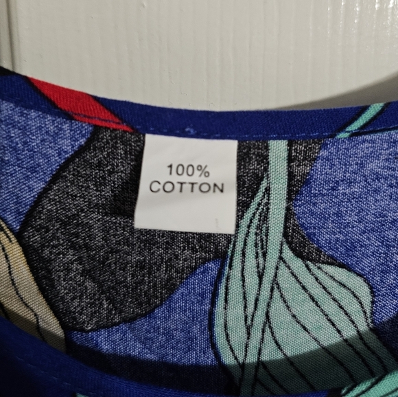 Vintage Women’s M/L Sleeveless Dress Blue Cotton Tulip Floral Retro Boho Resort - Picture 4 of 6